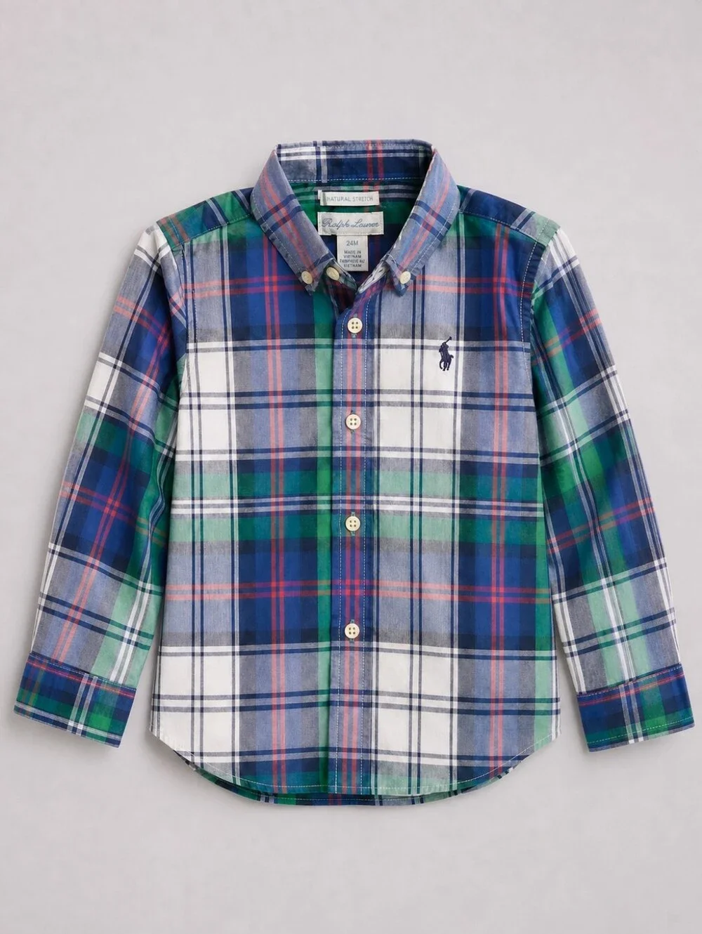 NWT Ralph Lauren Toddler Boys Plaid Button-Down Shirt 24M | 100% Cotton